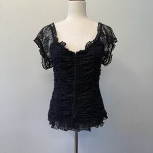 Grass Collection Womens Corset Top Size M Black Lace Witchy Vamp Whimsigoth Goth